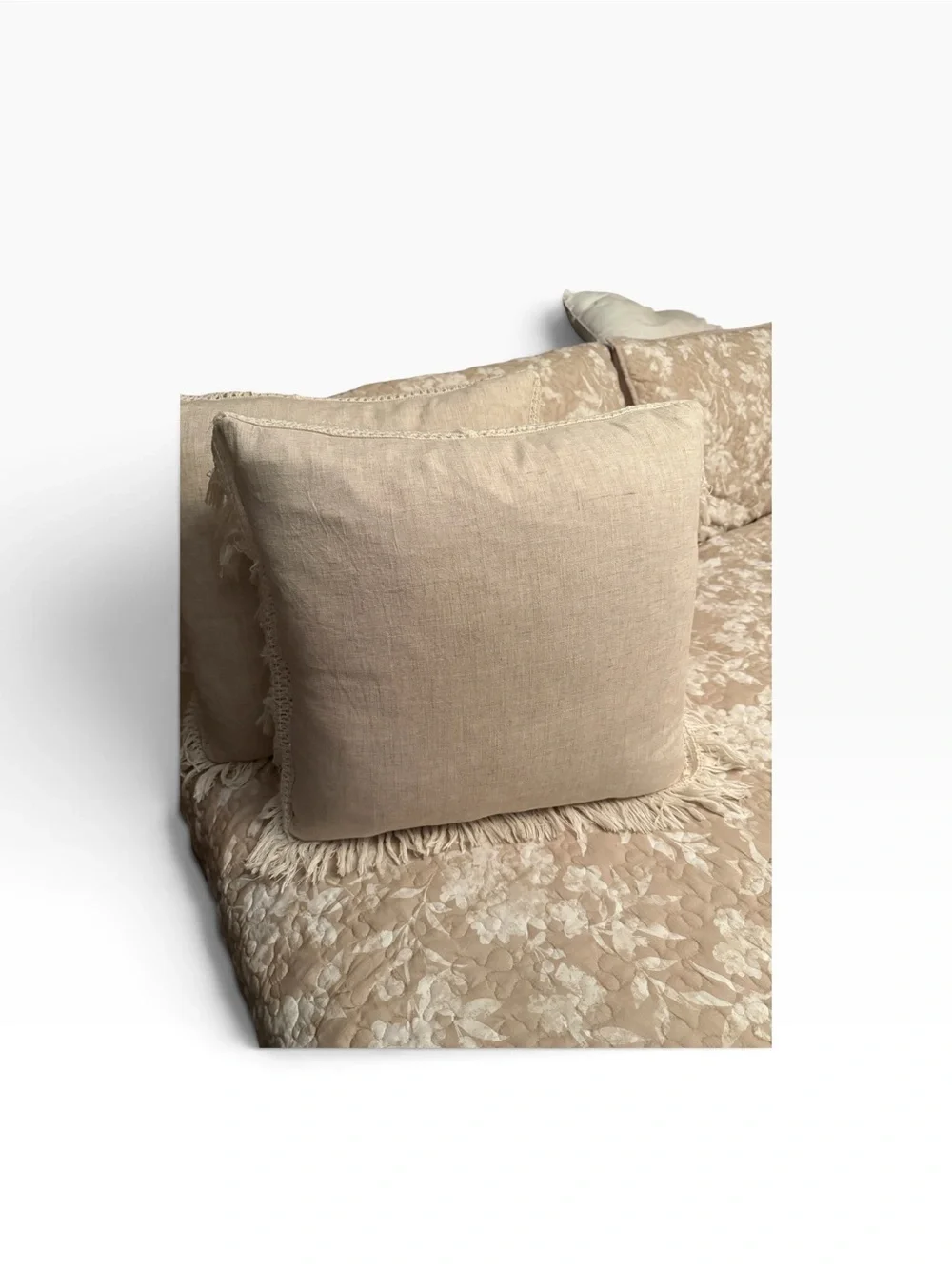 Down Filled Neutral Fringe Decorative Throw Pillow Set - Beige
